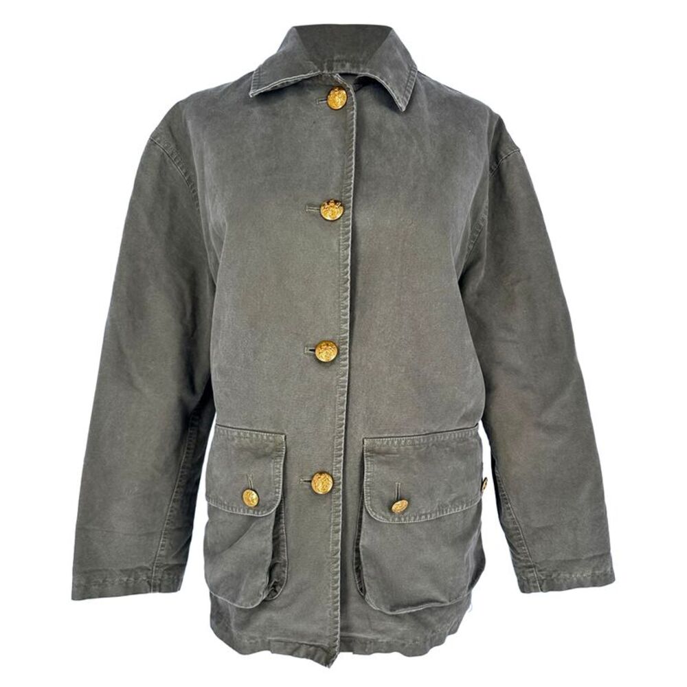 Nili Lotan Connor Button-Down Denim Jacket in Olive Cotton